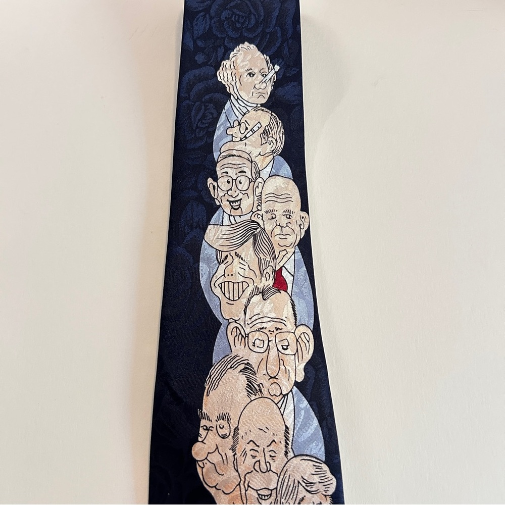 Navy Blue Cartoon USA President Character Tie